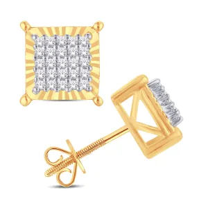 10 Karat Yellow Gold 0.20 Carat Diamond Square Earrings