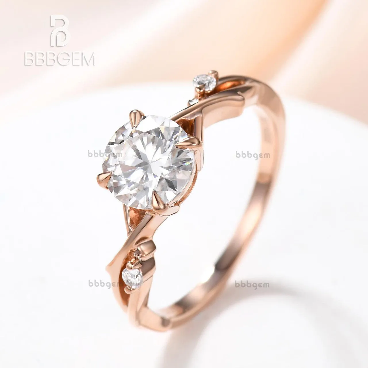 1.2 Carat Round Cut Moissanite Engagement Ring Twist Moissanite Wedding Band