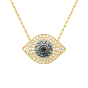 14K GOLD DIAMOND BLACK DIAMOND AND SAPPHIRE ELSIE EYE NECKLACE