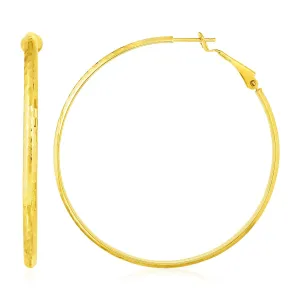 14k Yellow Gold Large Textured Round Hoop Earrings Weight 3.1 grams