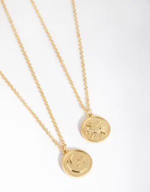 18ct Gold Plated Sun & Moon Necklace Set