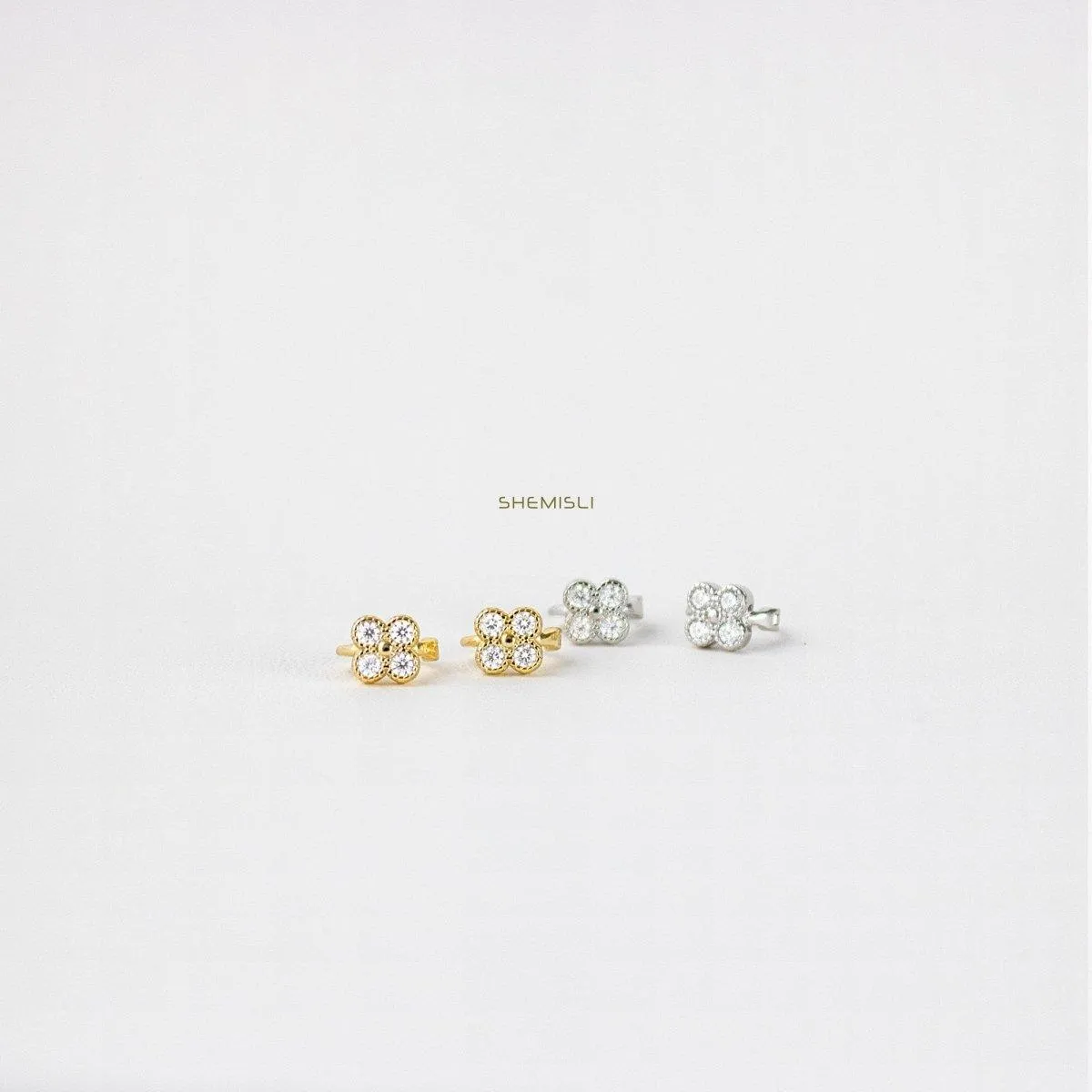 4 Leaf Clover CZ Helix Hoops, Gold, Silver SHEMISLI SH102