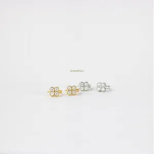 4 Leaf Clover CZ Helix Hoops, Gold, Silver SHEMISLI SH102