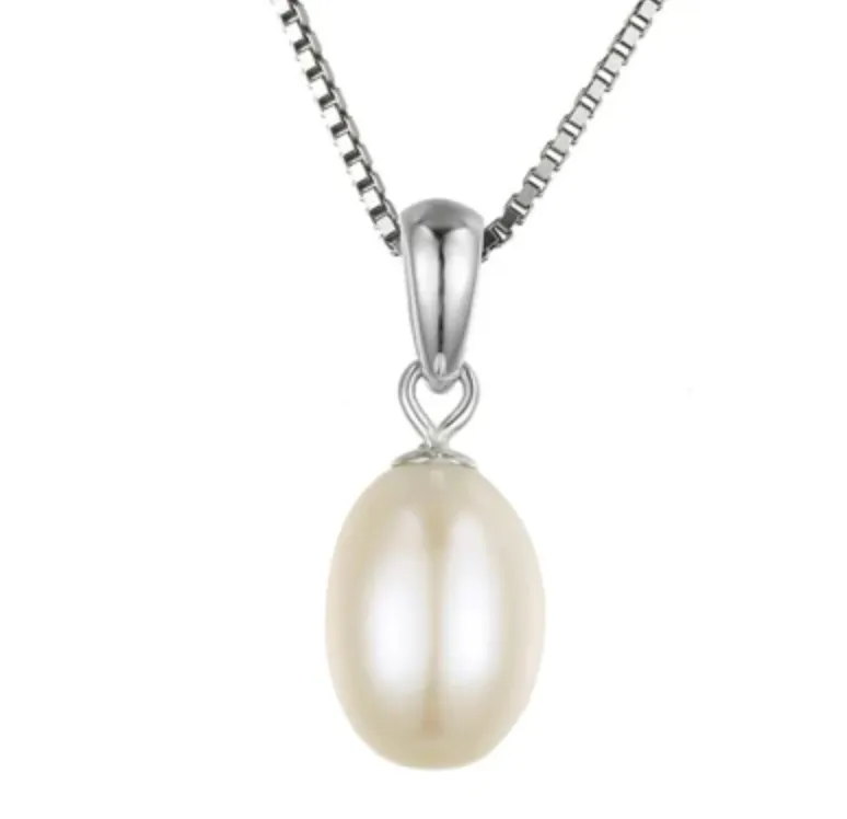 8-10mm Drop Freshwater Pearl pendant 925 sterling silver