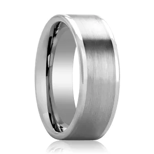 AIRES | Silver Tungsten Ring, Brushed Finish Center, Flat