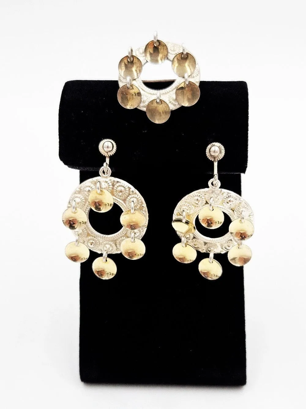 Aksel Holmsen Norway 925 Sterling Sølje Brooch & Earrings Set Circa 1940s