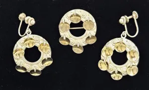 Aksel Holmsen Norway 925 Sterling Sølje Brooch & Earrings Set Circa 1940s