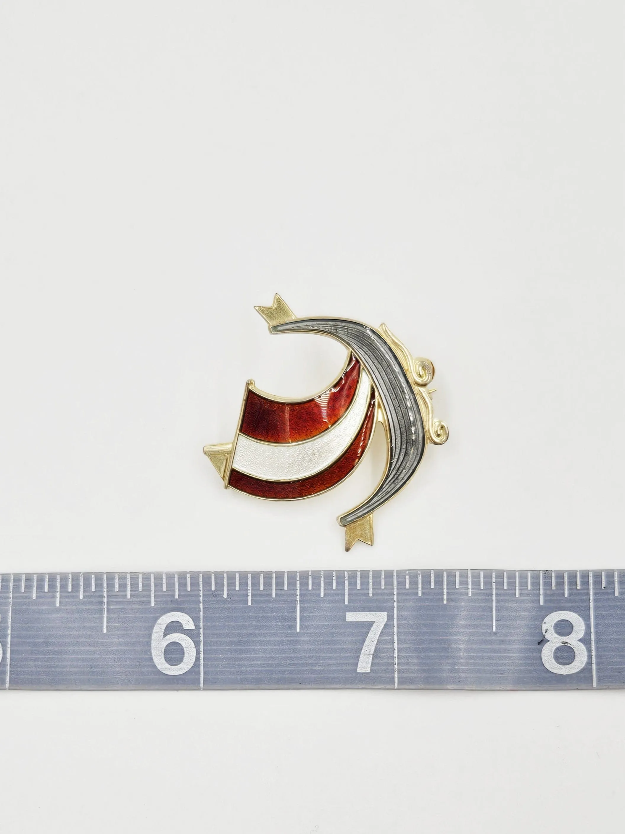 Aksel Holmsen Norway Sterling Enamel VIKING Longboat Lapel Pin C. 1950's