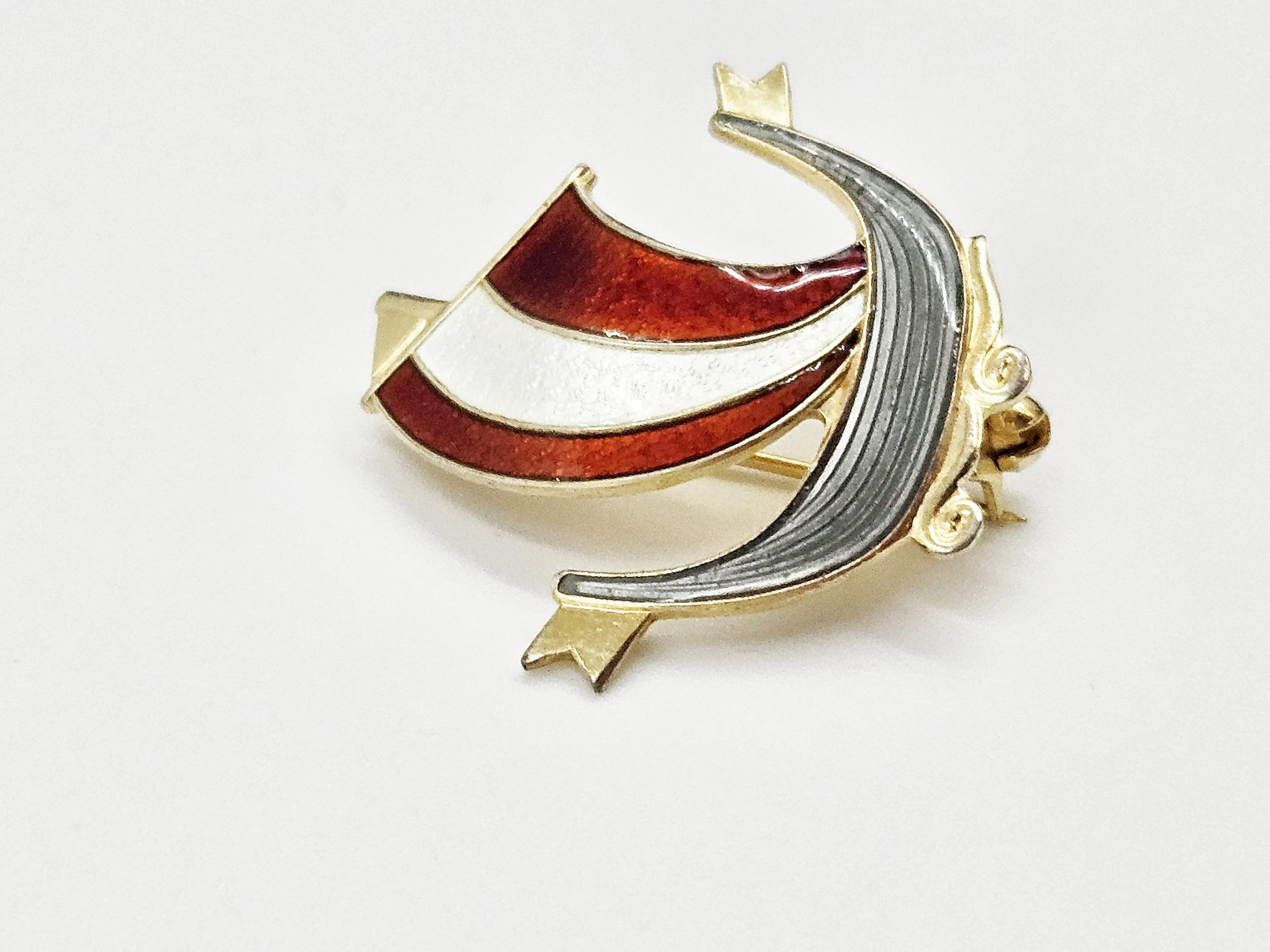 Aksel Holmsen Norway Sterling Enamel VIKING Longboat Lapel Pin C. 1950's