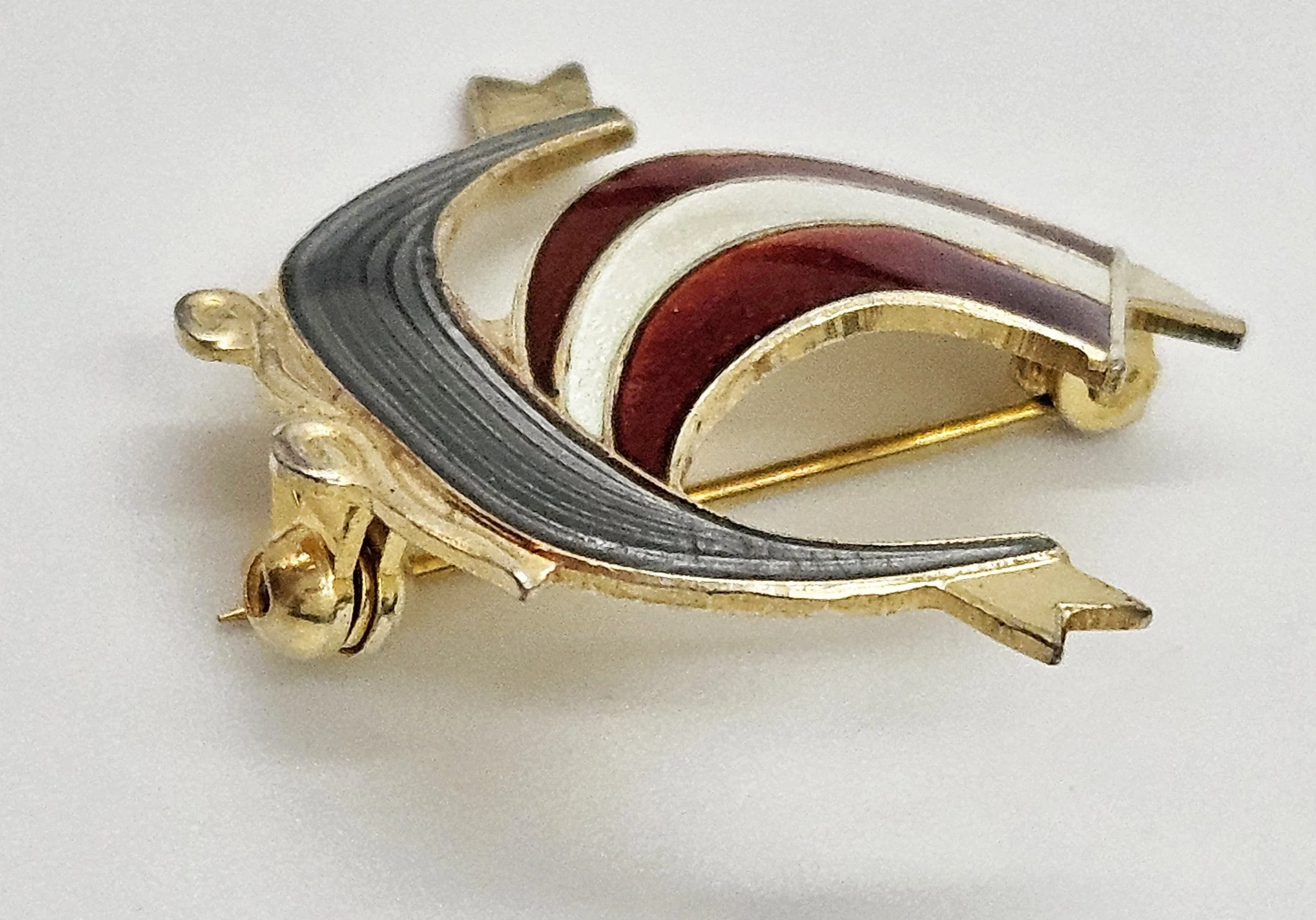 Aksel Holmsen Norway Sterling Enamel VIKING Longboat Lapel Pin C. 1950's