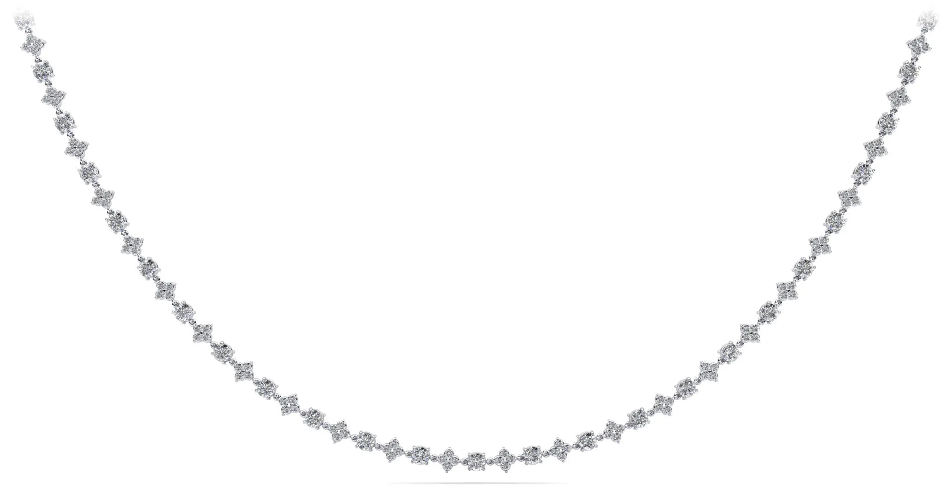 Alternating Clusters Diamond Necklace with 10.85 ct.(finished) 1.8mm, 4mm