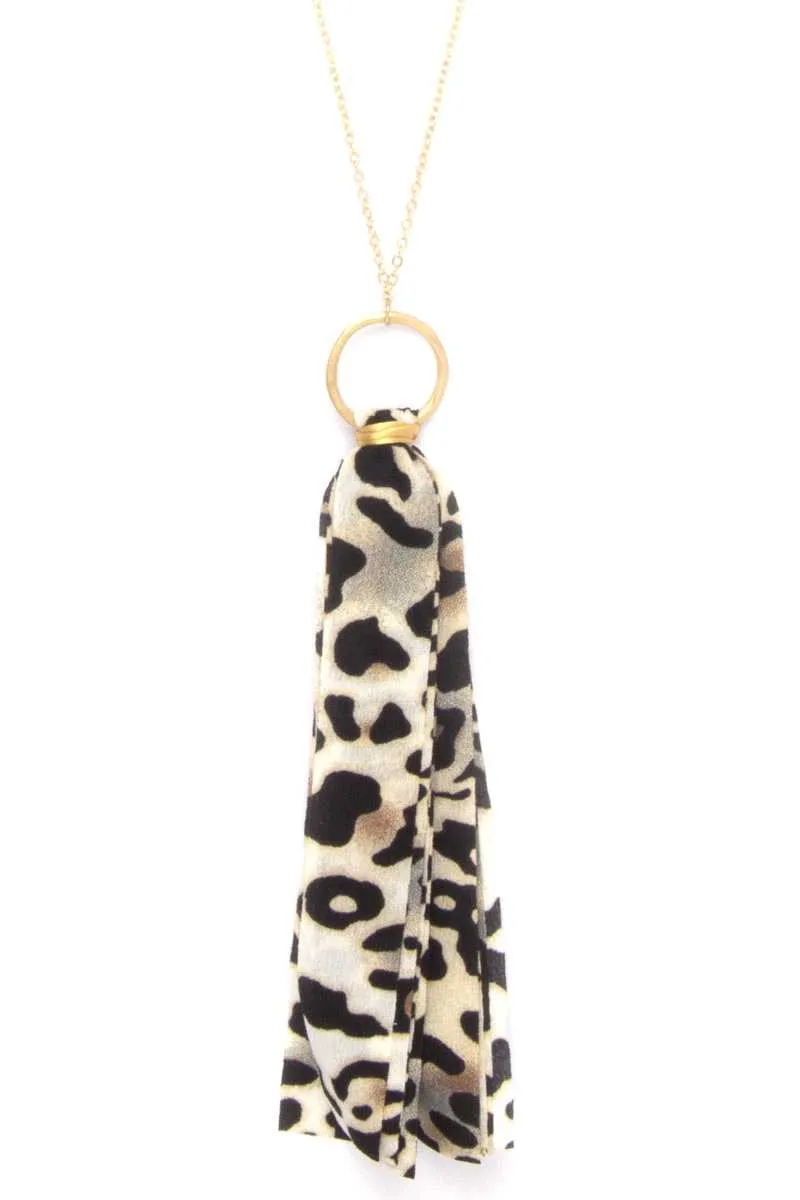 Animal Print Fabric Tassel Necklace