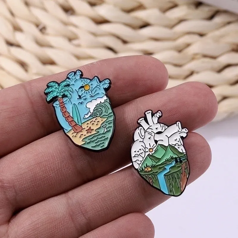 Artistic Pin Heart Landscape Alloy Plating Unisex Brooches