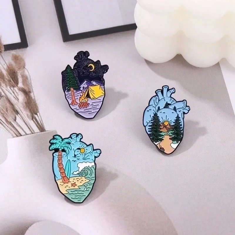 Artistic Pin Heart Landscape Alloy Plating Unisex Brooches