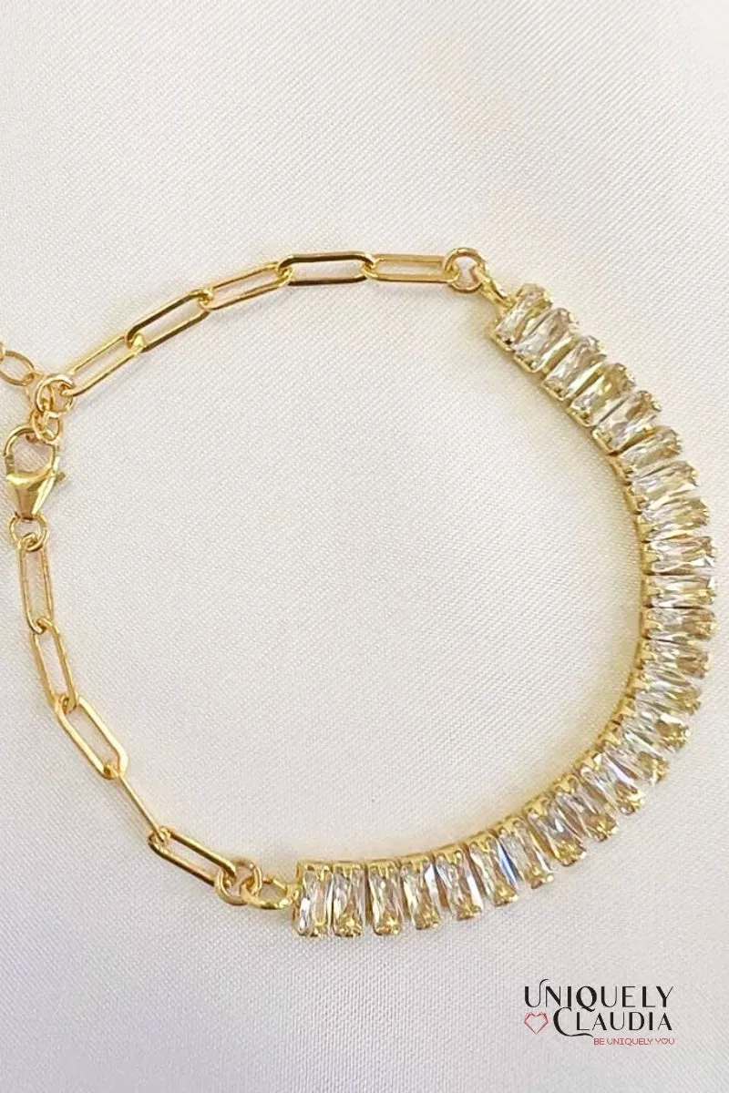 Baguette CZ Paperclip Chain Gold Filled Bracelet