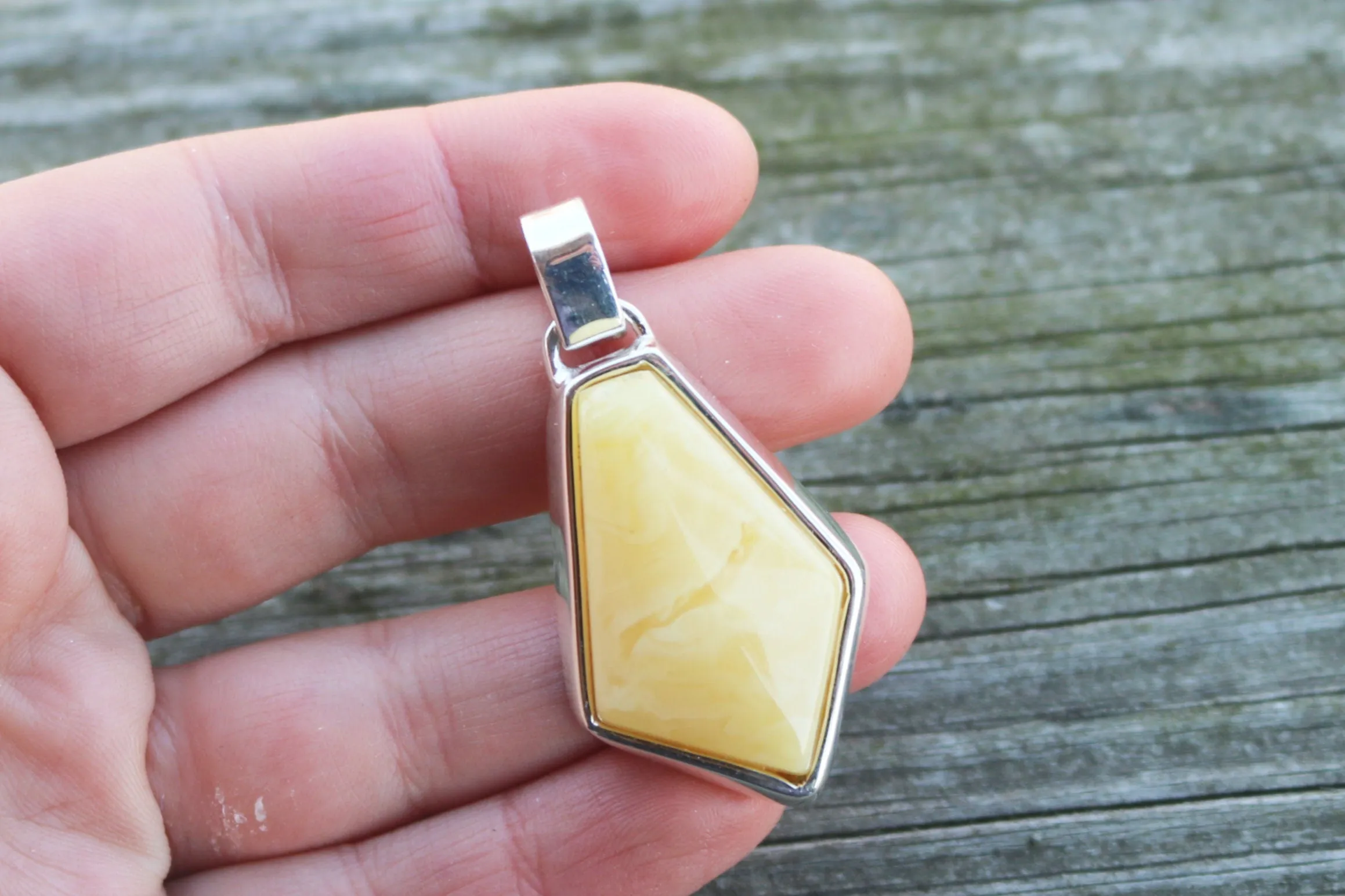 Baltic Amber Butterscotch Pendant Briolette Natural Untreated Unisex 2″ 13.7 gram 925 Silver