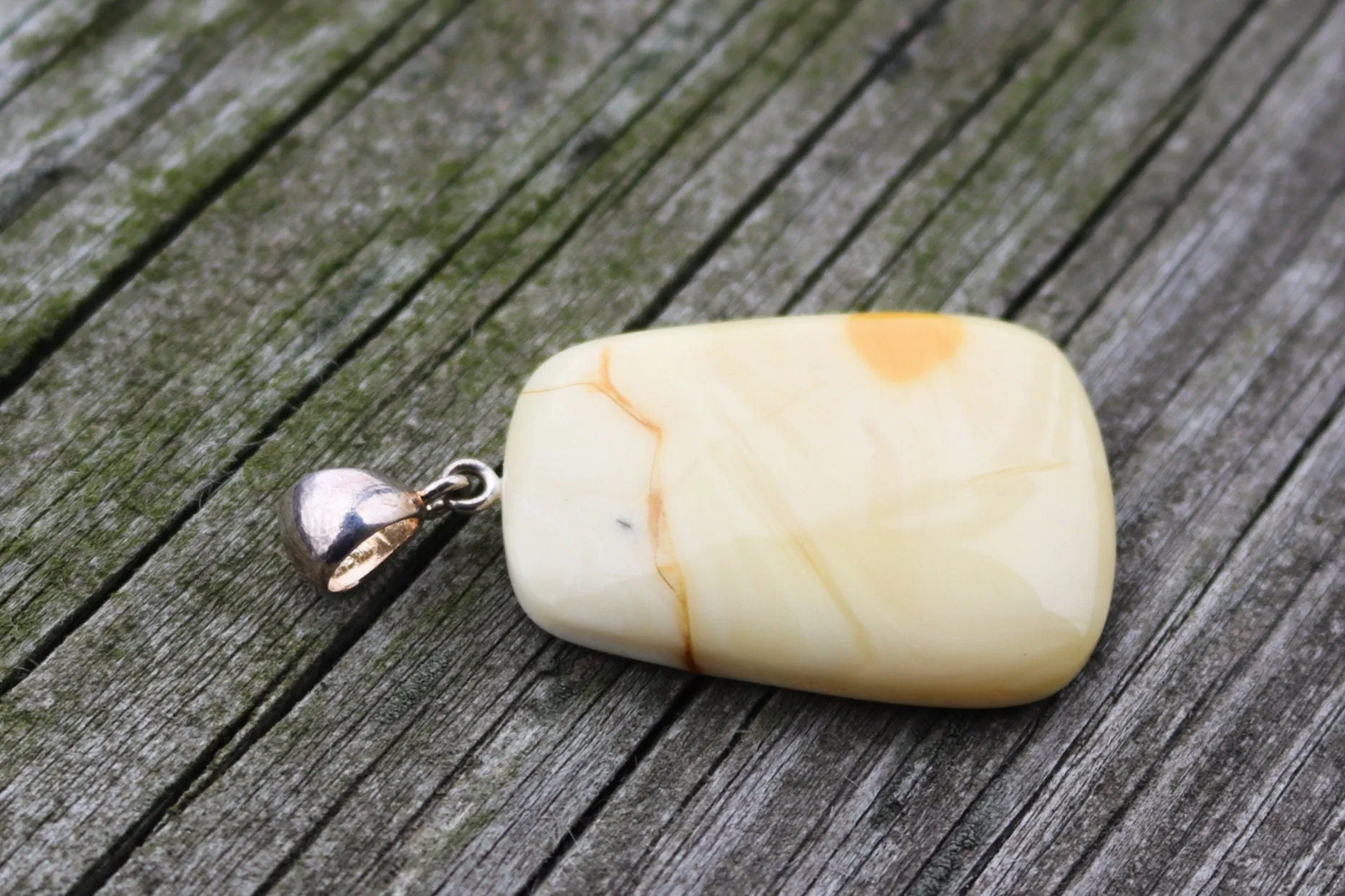 Baltic Amber Pendant White Natural Untreated Unisex Jewelry 2" 8.5 gram