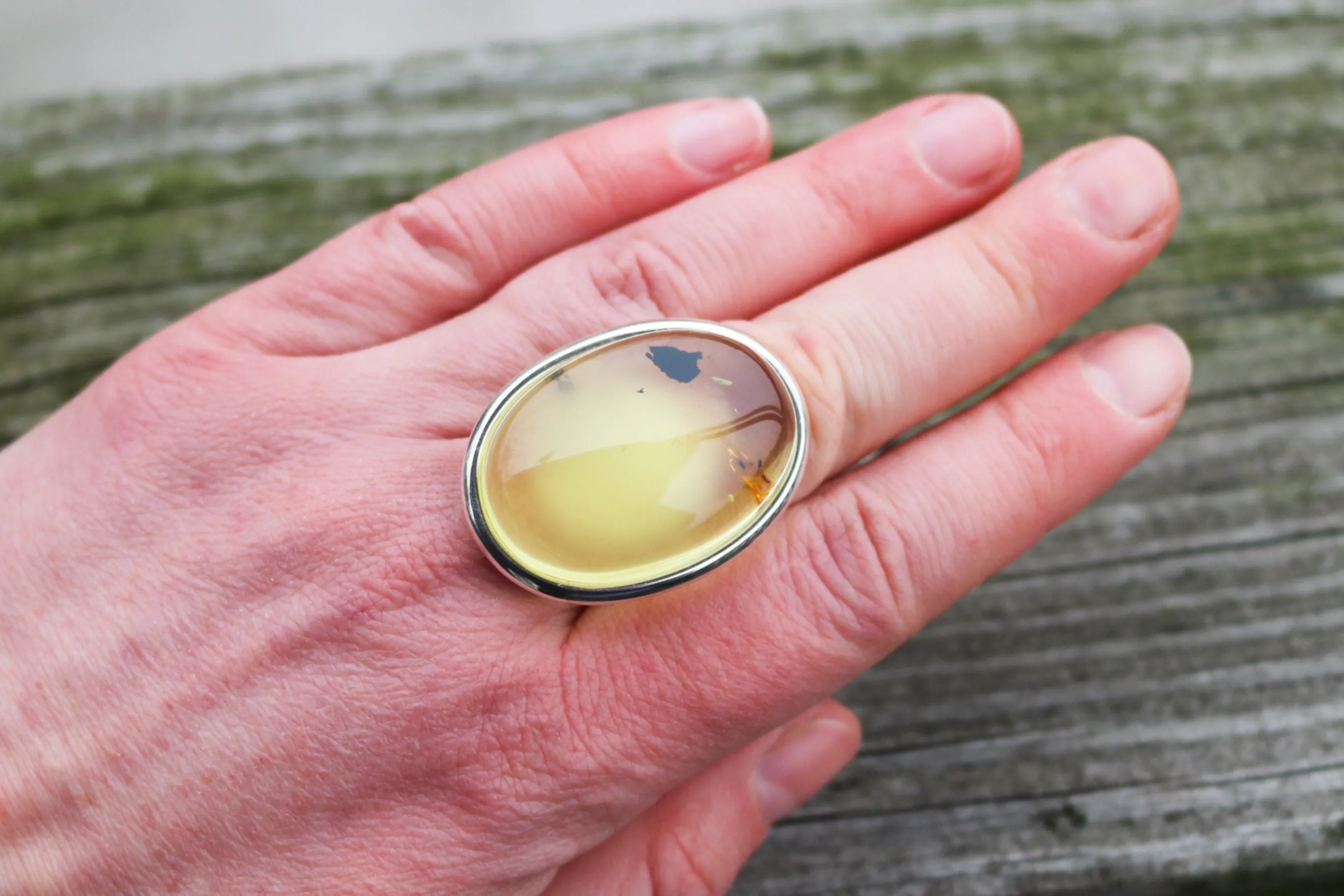 Baltic Amber Ring Yellow Cloudy Adjustable Untreated Natural Jewelry 925 Silver 17 gram