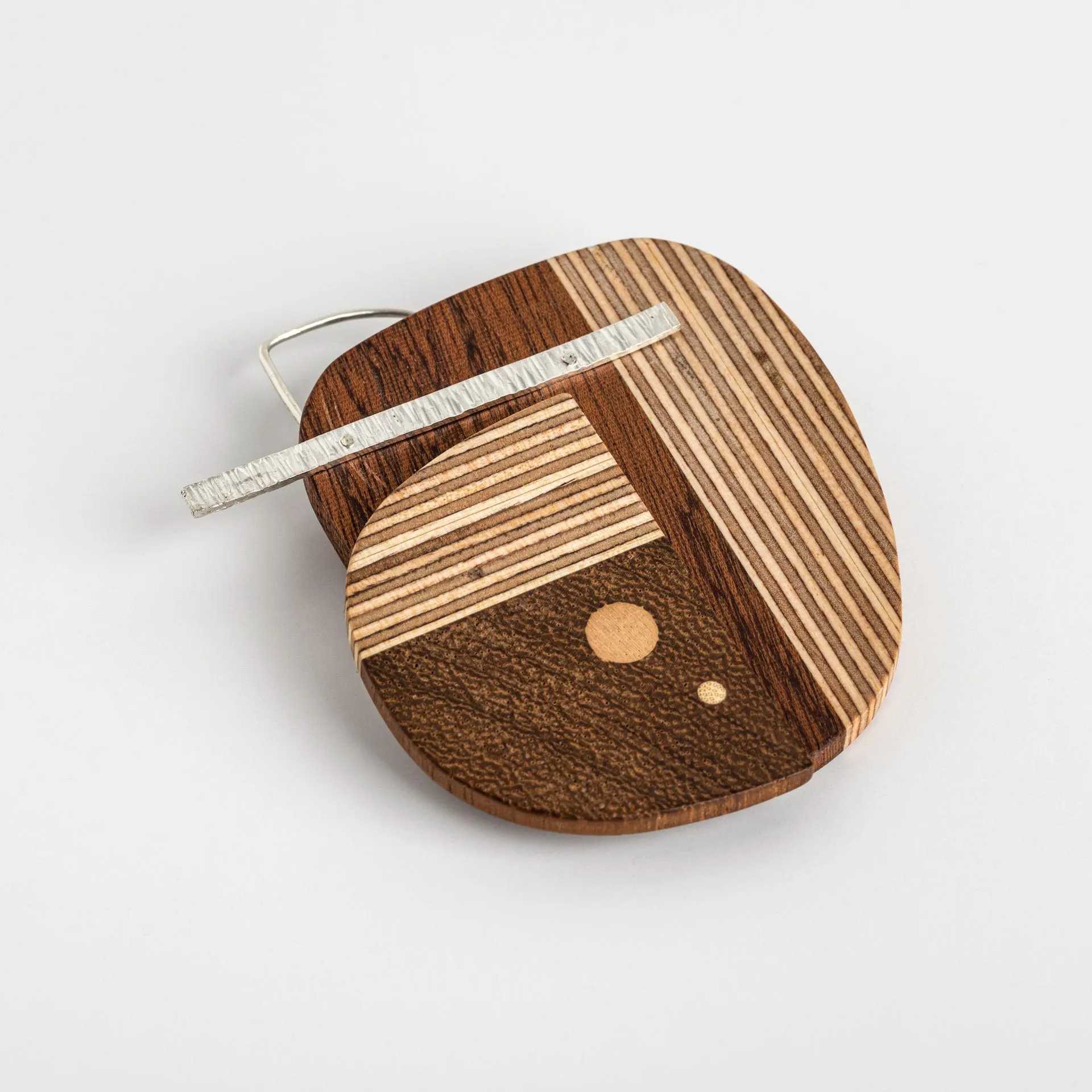 Bauhaus Wood and Eco Silver Brooch Pin - #1