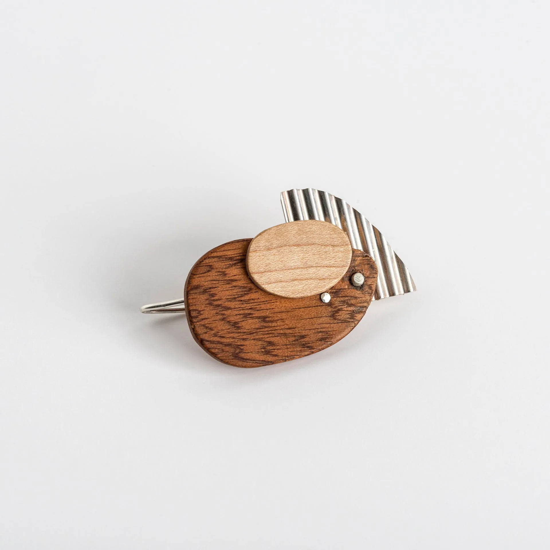 Bauhaus Wood and Eco Silver Brooch Pin - #3