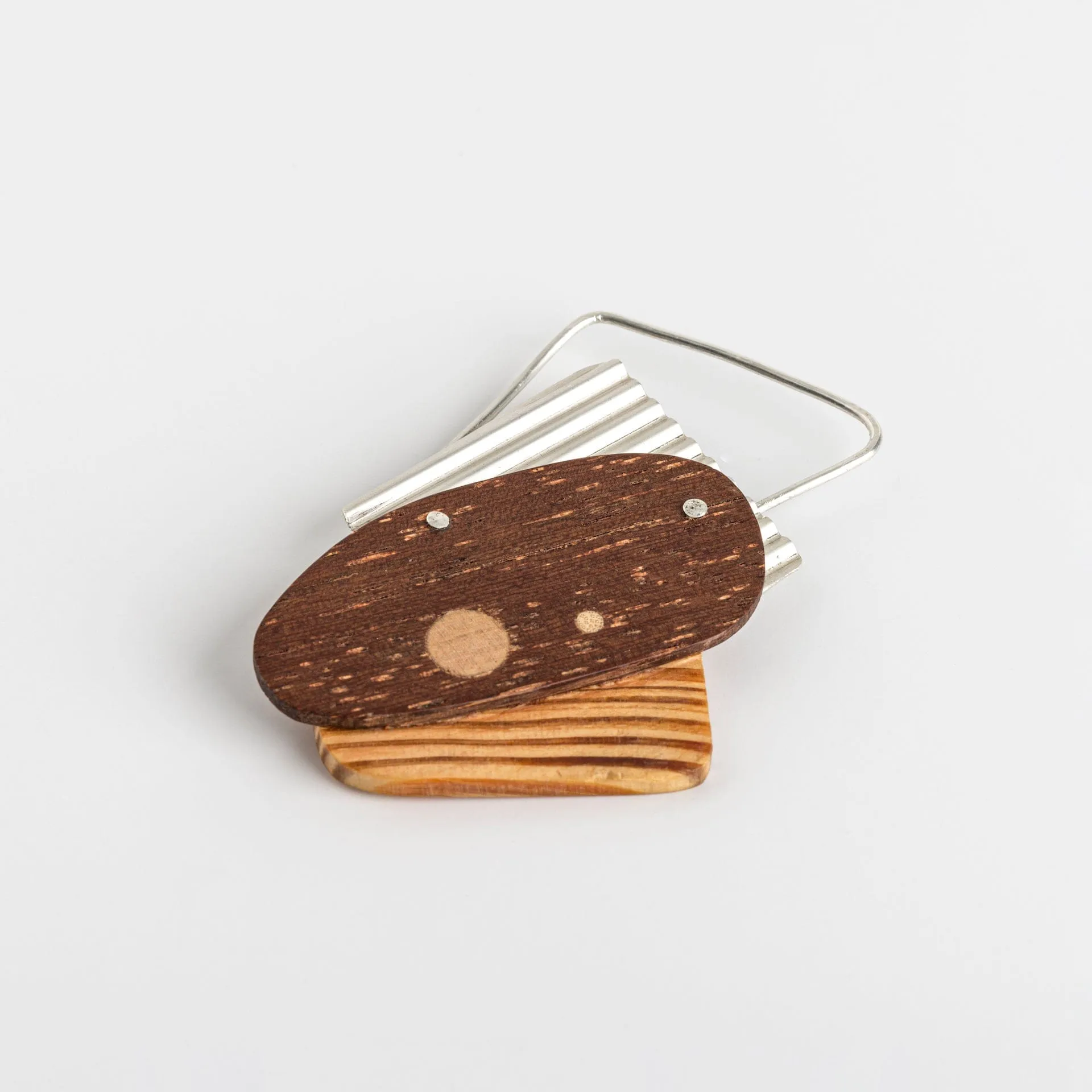 Bauhaus Wood and Eco Silver Brooch Pin - #4