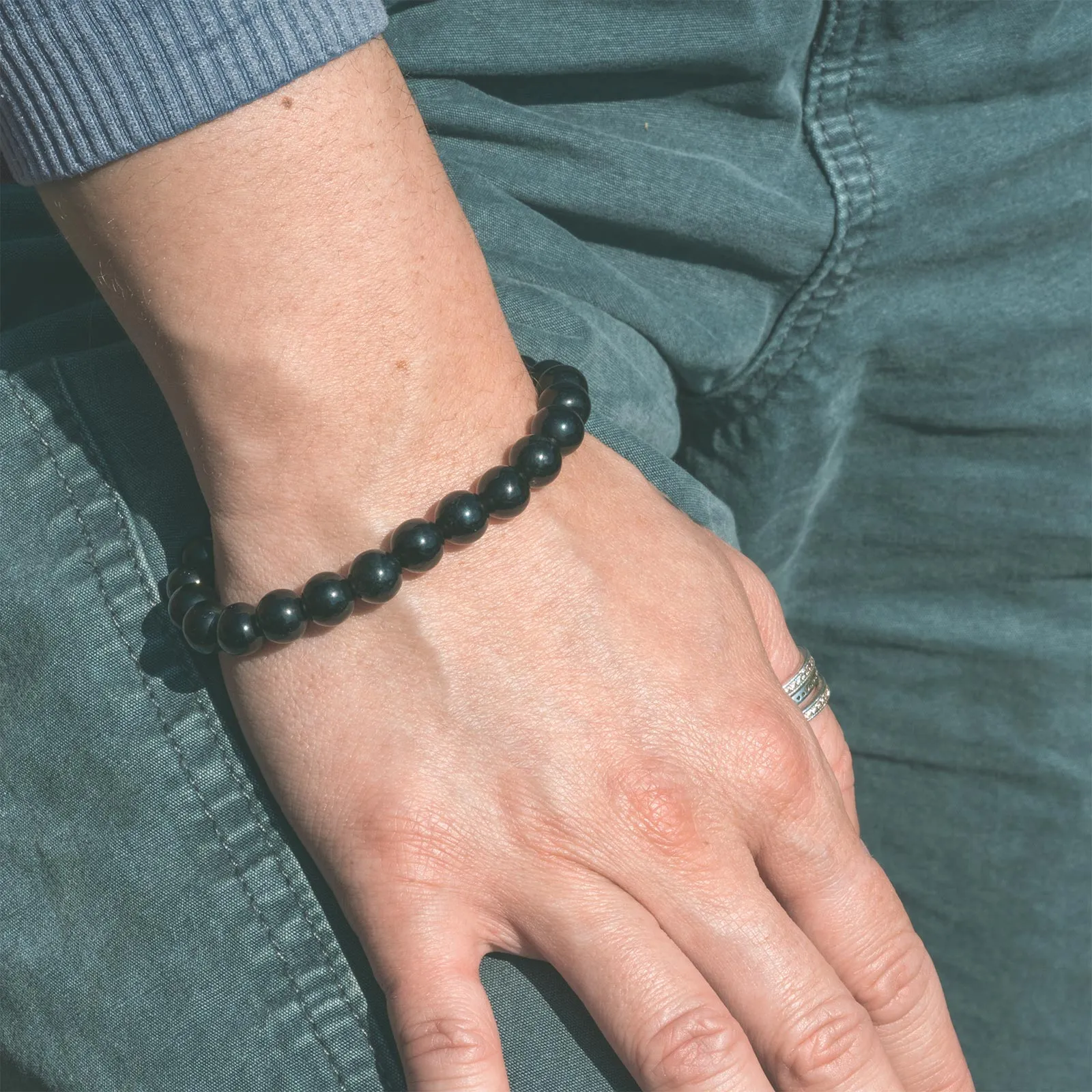 Black Obsidian Bead Stone Stretch Bracelet