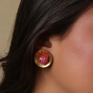 Brass Earrings for Women | Pink & Golden | Cotton Thread