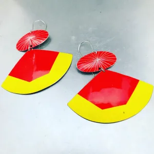 Bright Saffron & Scarlet Upcycled Tin Fan Earrings