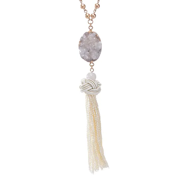 Brooke Long Druzy Tassel Necklace - More Colors!