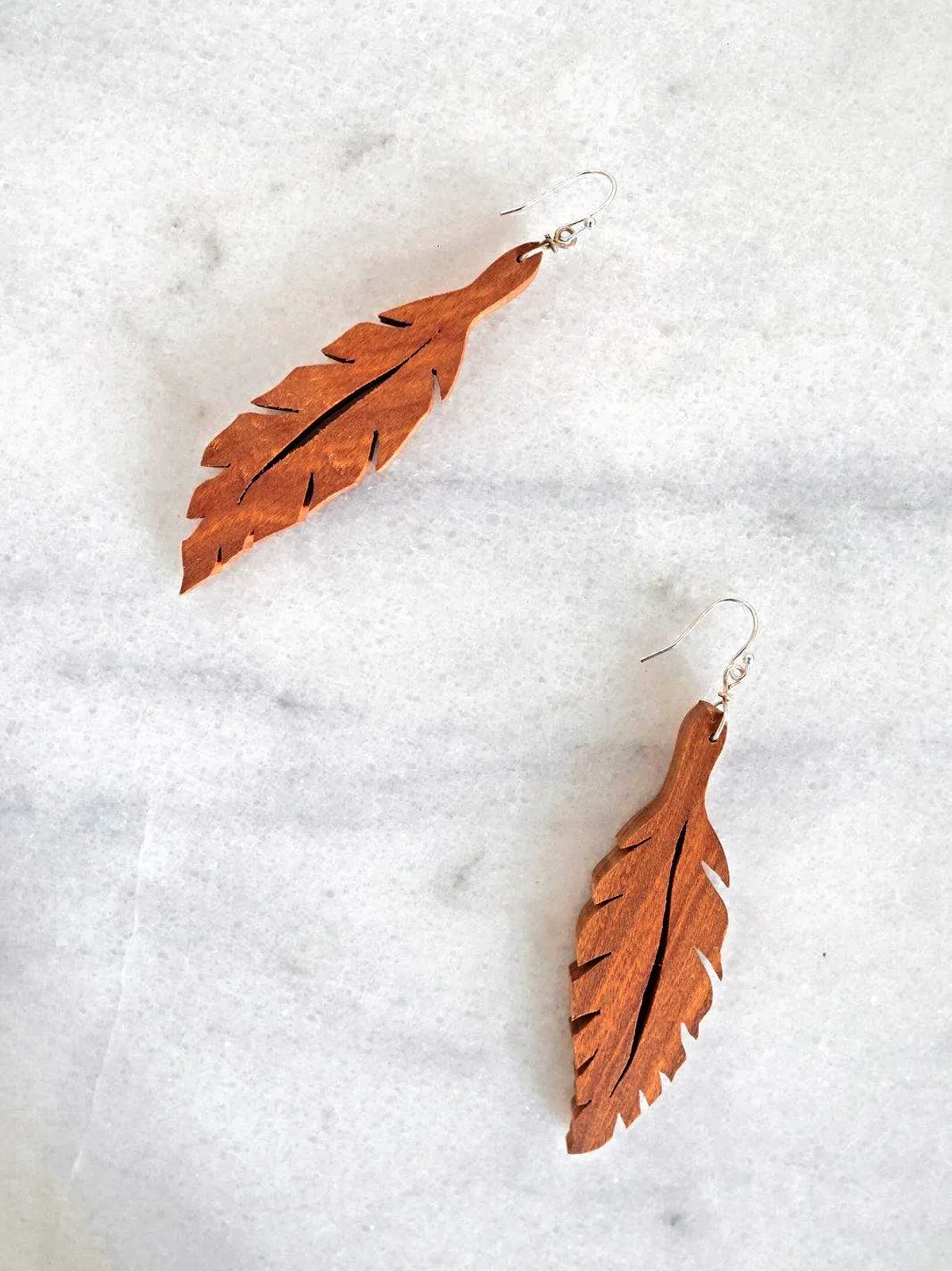 Carved Wood Leaf Earrings