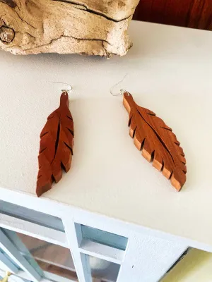 Carved Wood Leaf Earrings