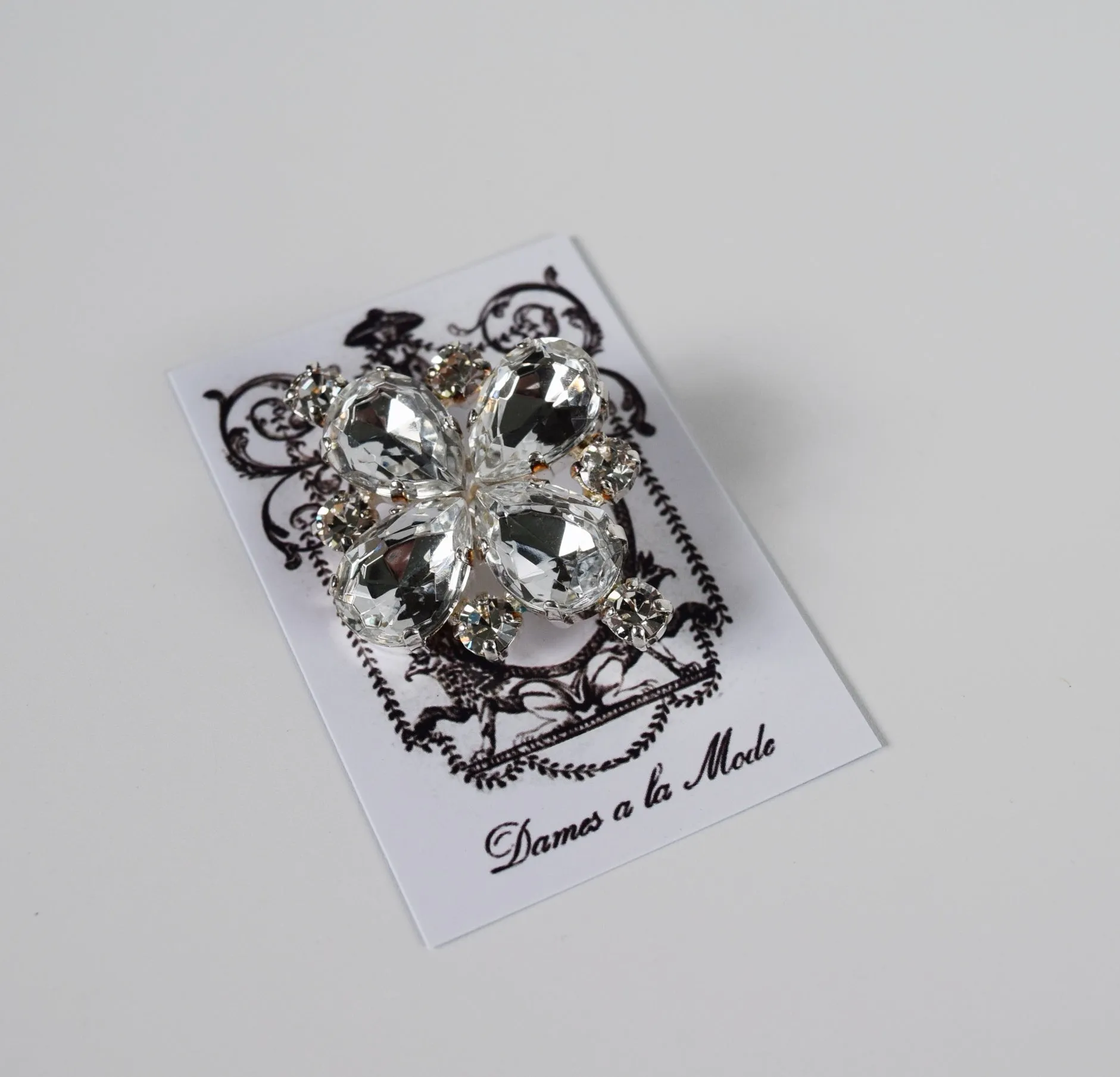 Clear Crystal Teardrop Brooch