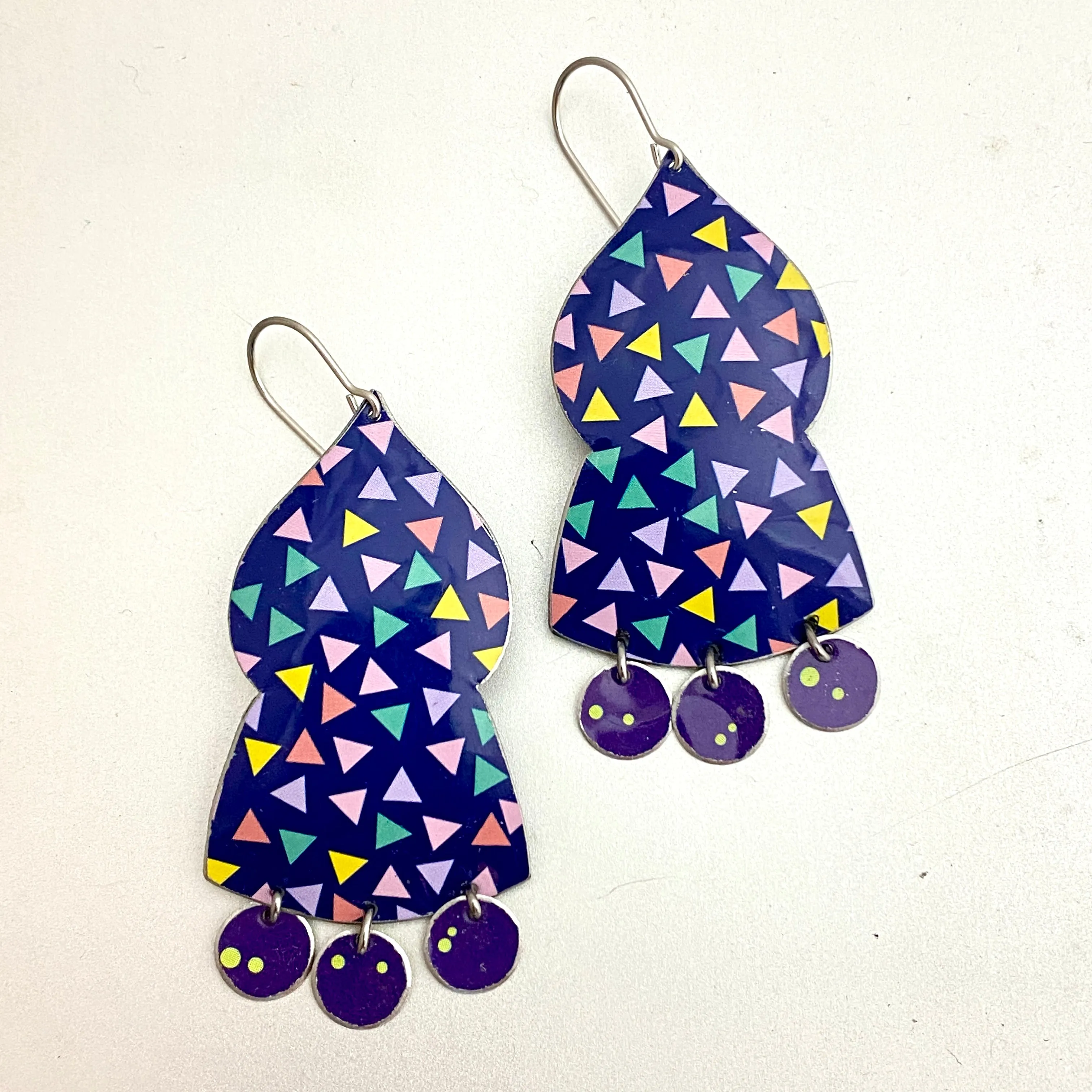 Confetti on Cobalt Temple Drop Tin Earrings