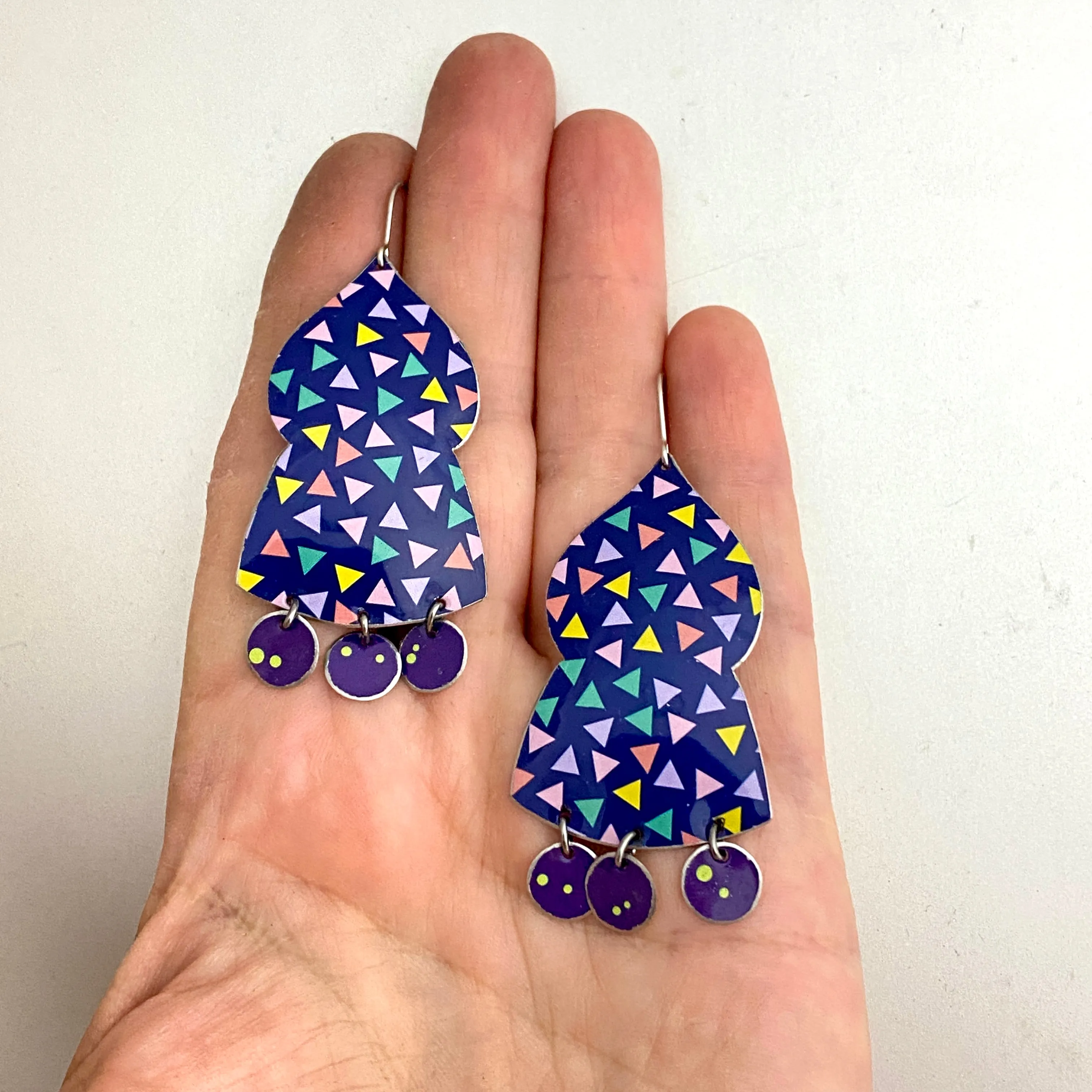 Confetti on Cobalt Temple Drop Tin Earrings