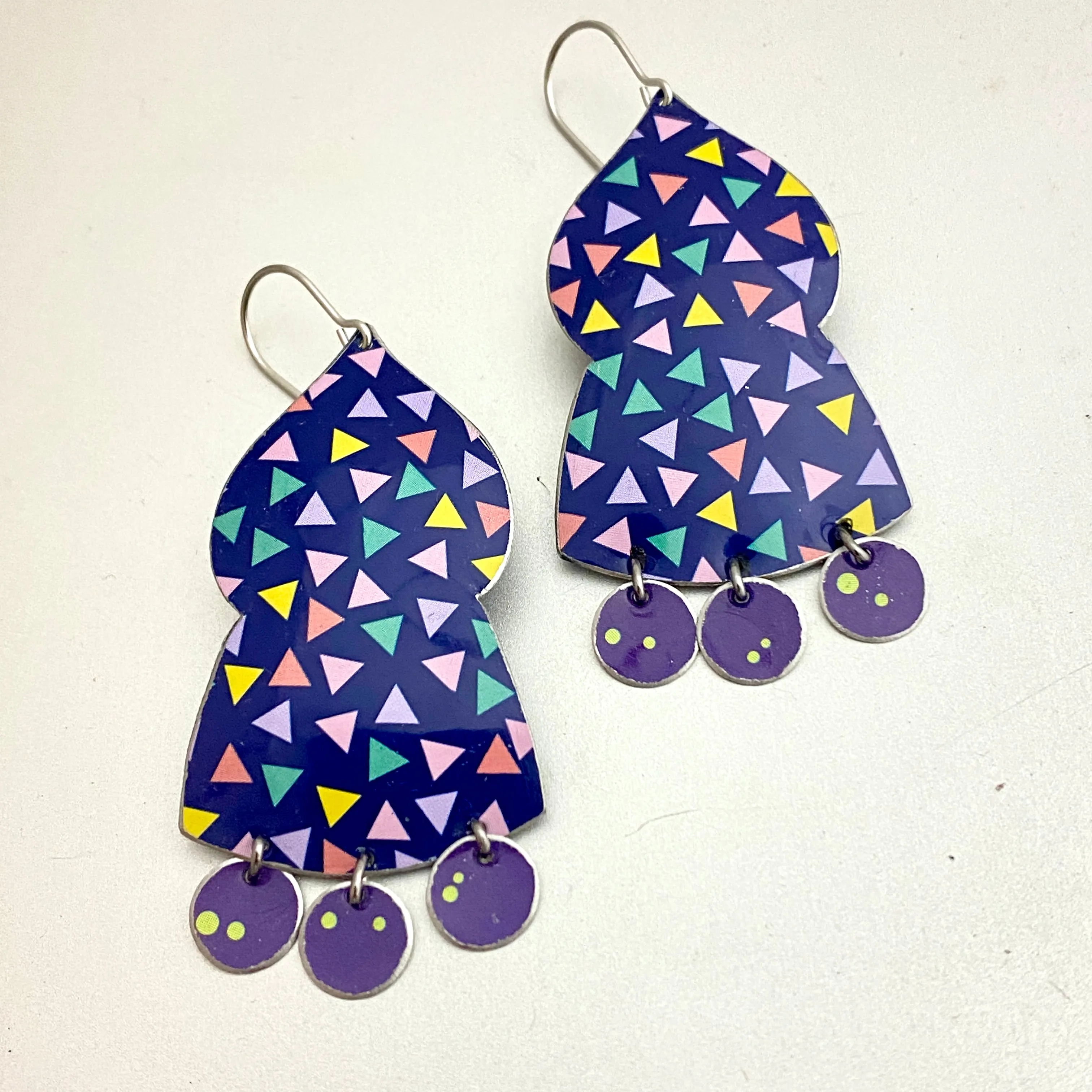 Confetti on Cobalt Temple Drop Tin Earrings