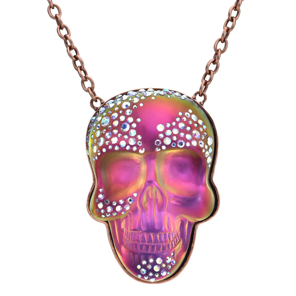 Couture Mystic Crystal Skull Ornament Necklace (Copper Ox/Mystic Iridis)