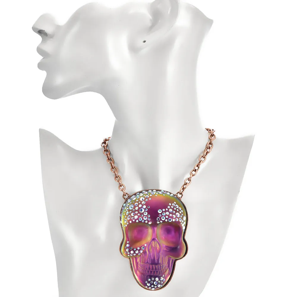 Couture Mystic Crystal Skull Ornament Necklace (Copper Ox/Mystic Iridis)