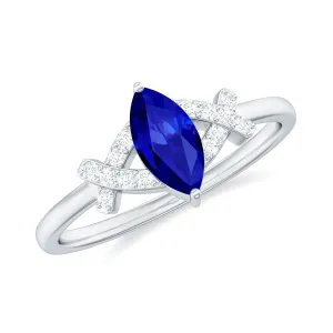 Created Blue Sapphire Minimal Engagement Ring With Diamond