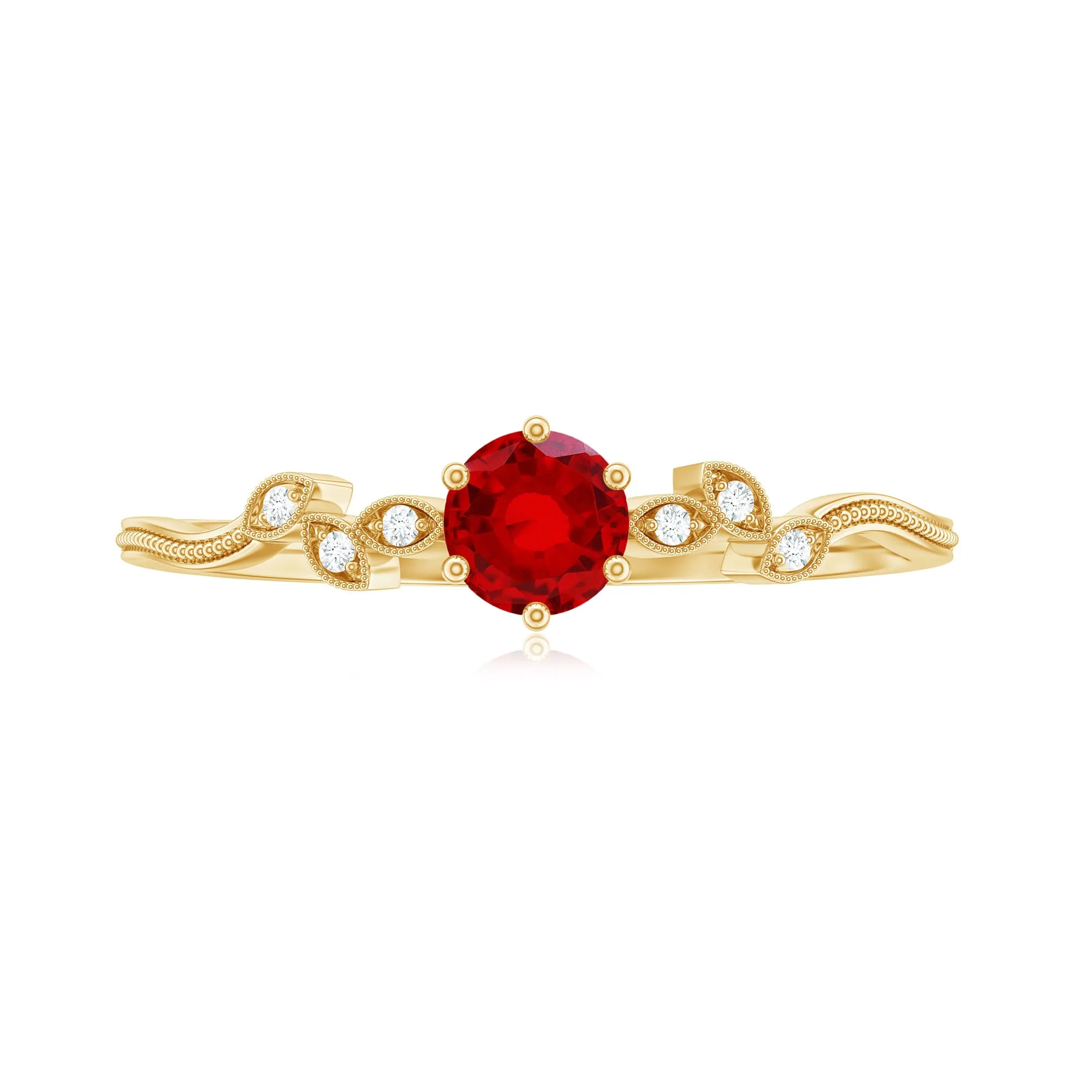 Created Ruby and Diamond Minimal Leaf Branch Ring