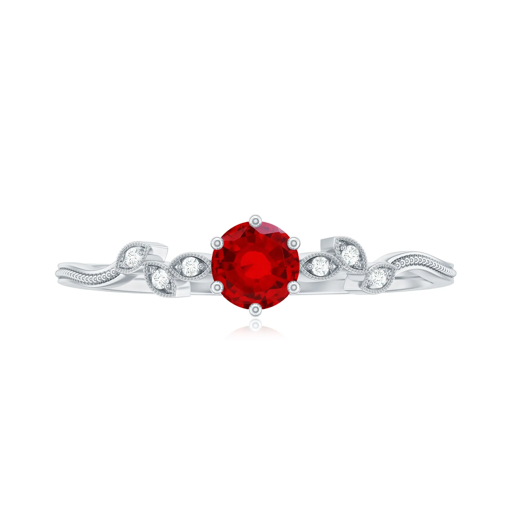 Created Ruby and Diamond Minimal Leaf Branch Ring