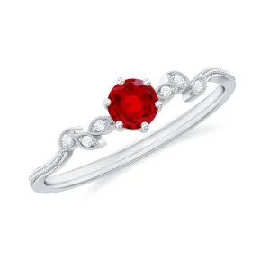 Created Ruby and Diamond Minimal Leaf Branch Ring