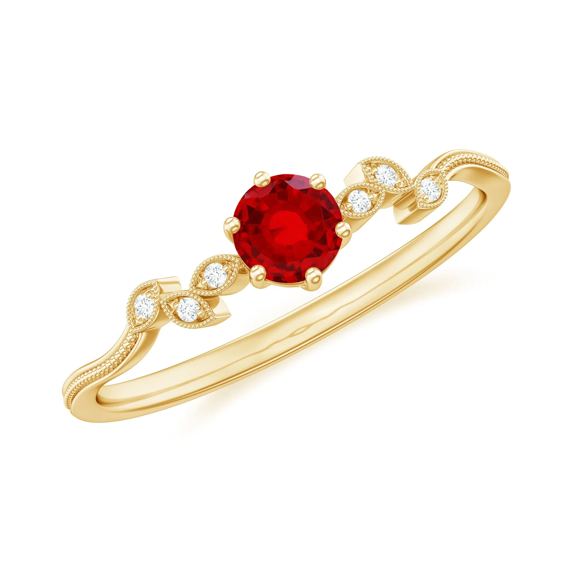 Created Ruby and Diamond Minimal Leaf Branch Ring