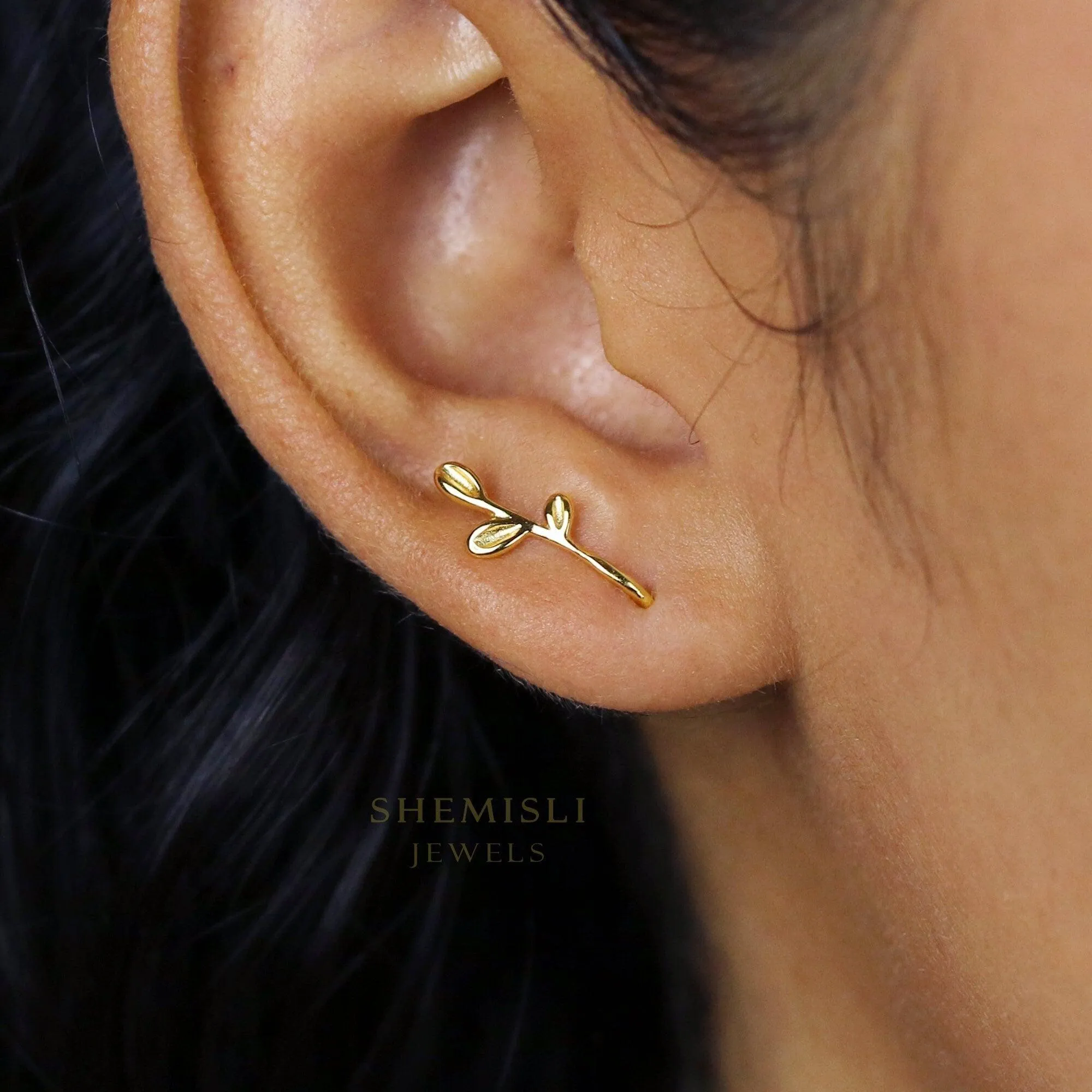 Dainty Branch Leaf Climber Earrings,  Gold, Silver SHEMISLI - SS165 NOBKG LR