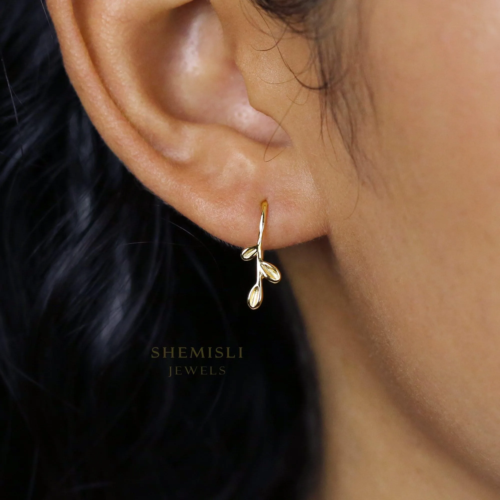 Dainty Branch Leaf Climber Earrings,  Gold, Silver SHEMISLI - SS165 NOBKG LR