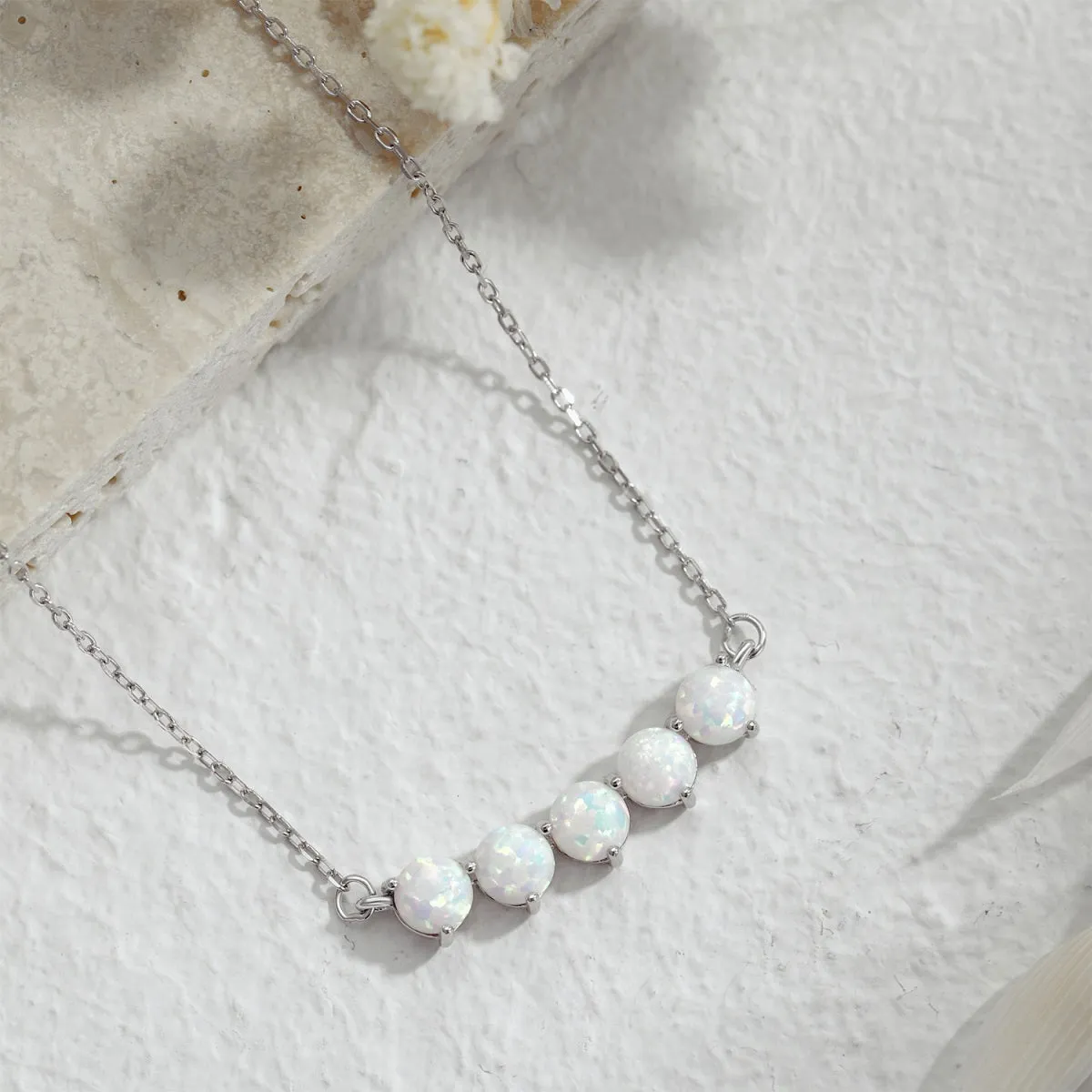 Dainty Curved Bar Opal Necklace