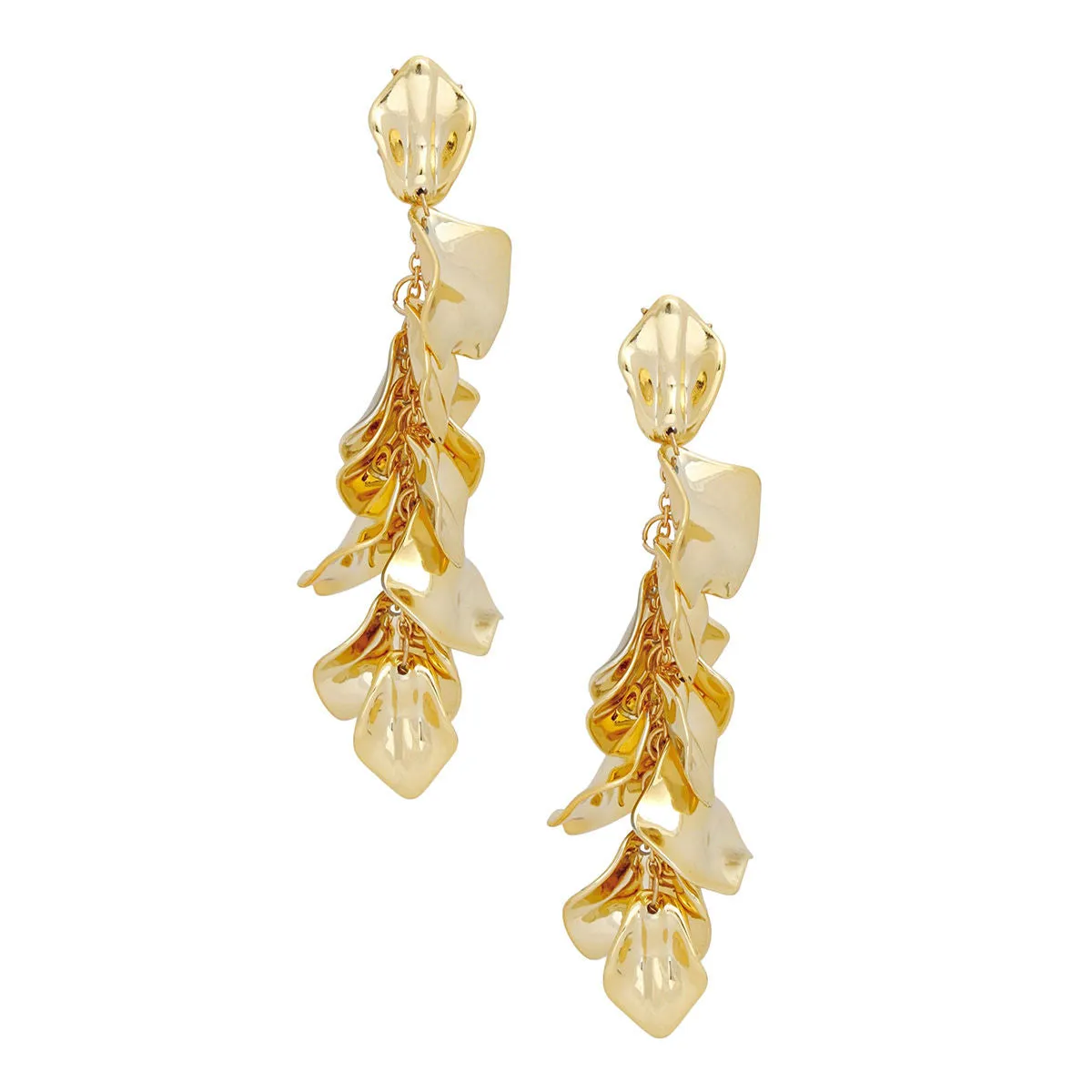 Dangle Polished Gold Petal Drop Tassel Earrings