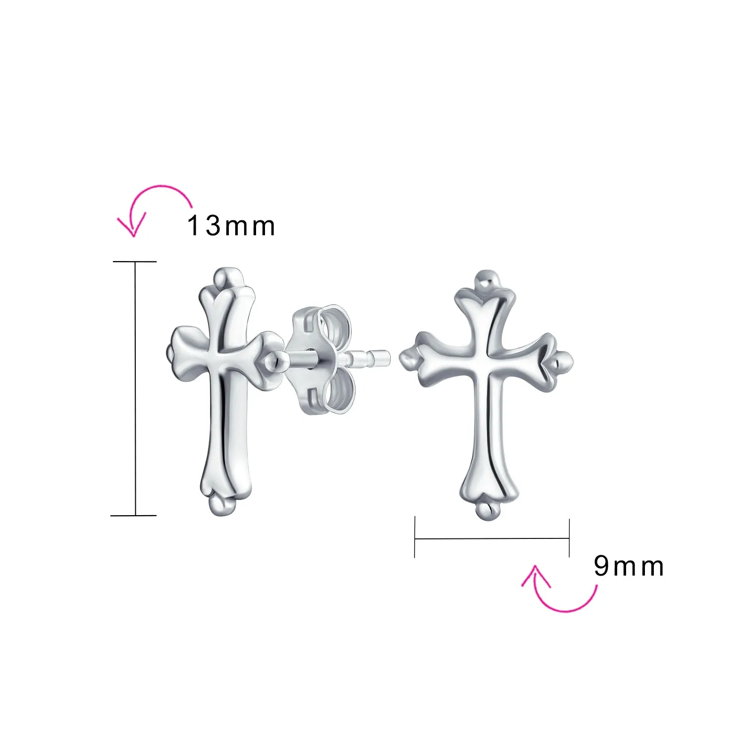 Delicate Fleur De Lis Cross Stud Earrings: Sterling Silver Religious Jewelry Gift