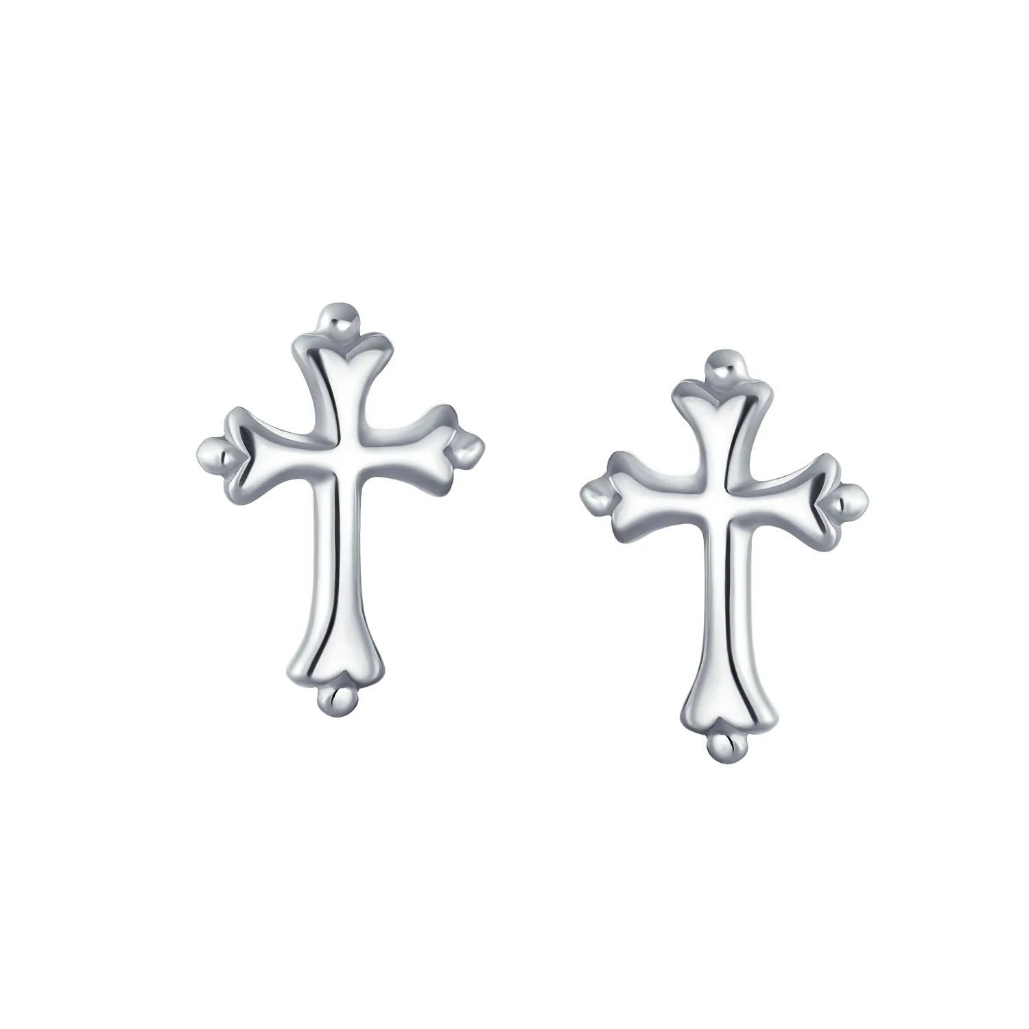 Delicate Fleur De Lis Cross Stud Earrings: Sterling Silver Religious Jewelry Gift