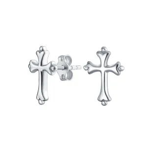 Delicate Fleur De Lis Cross Stud Earrings: Sterling Silver Religious Jewelry Gift