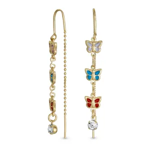 Delicate Pastel Crystal Dangle Earrings with Butterfly Threader 18K Gold Plated